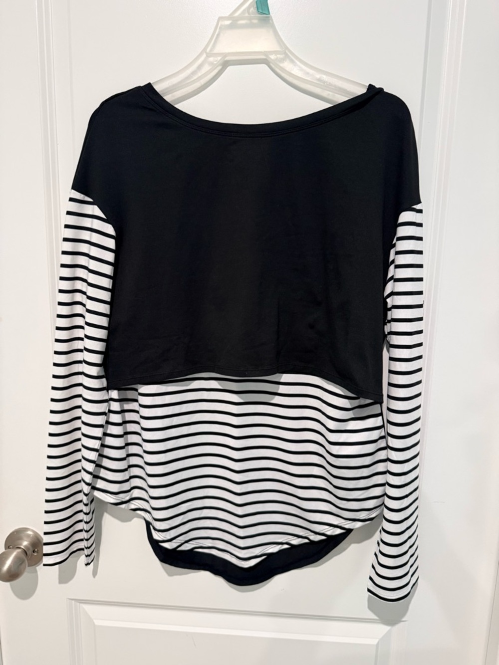 Women’s Black & White Layered Stripe Long-Sleeve Nursing Top